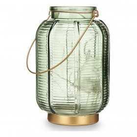 LED Lantern Stripes Golden Green Glass (13,5 x 22 x 13,5 cm)