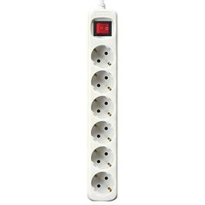 Power Socket - 6 Sockets with Switch Silver Electronics White