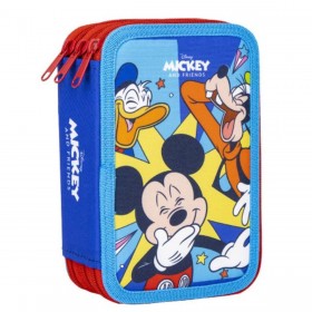 Pochette à crayons triple Mickey Mouse Rouge 13 x 7,5 x 20 cm