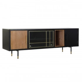 TV-möbler DKD Home Decor Svart Mörkbrun Glas Trä MDF 166 x 40 x 55 cm
