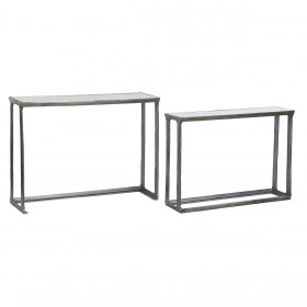 2-bordsset Home ESPRIT Vit Silvrig Aluminium Marmor 107 x 30 x 81 cm