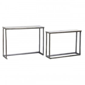 Jeu de 2 tables Home ESPRIT Blanc Argenté Aluminium Marbre 107 x 30 x 81 cm