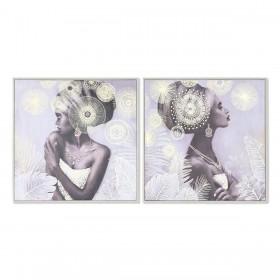Painting Home ESPRIT Colonial Golden African Woman 80 x 2,8 x 80 cm (2 Units)