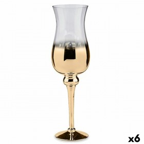 Candleholder Transparent Crystal Golden 13 x 45 x 13 cm (6 Units)