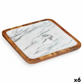 Centerpiece Marble 25 x 25 cm White Brown Resin Mango wood (6 Units)