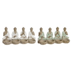 Decorative Figure Home ESPRIT White Green Buddha Oriental 24 x 9 x 11 cm (2 Units)