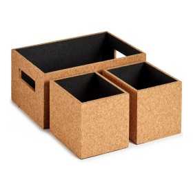 Decorative box Brown 16,5 x 14 x 30 cm Cork MDF Wood (3 pcs)