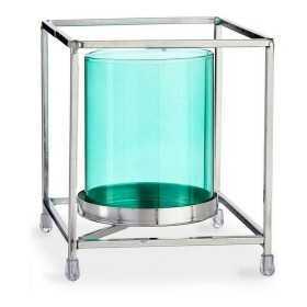 Ljusstakar Fyrkantig Silvrig Blå 11,5 x 12,6 x 11,5 cm Metall Glas