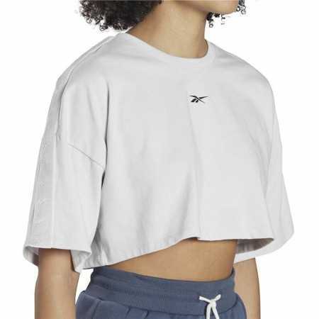 Women’s Short Sleeve T-Shirt Reebok Fitness Crop Vector Velour Light grey