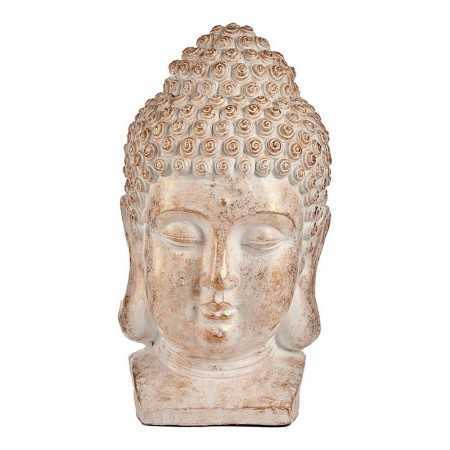 Dekorativ Trädgårdsfigur Buddha Huvud Vit/Guld Polyresin (35 x 65,5 x 38 cm)