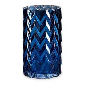 Vase Taillé Epis Verre Bleu (11,3 x 19,5 x 11,3 cm)
