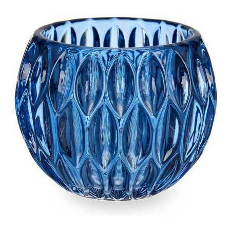 Candleholder Hexagonal Crystal Blue (11 x 9 x 11 cm)