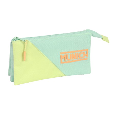 Trousse Fourre-Tout Triple Munich Sunset Jaune Vert clair (22 x 12 x 3 cm)