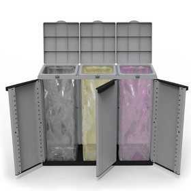 Avfallsbehållare Återvinning Ecoline Svart/Grå 3 dörrar (102 x 39 x 88,7 cm)