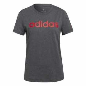 Damen Kurzarm-T-Shirt Adidas Loungewear Essentials Logo Dunkelgrau