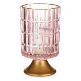 Lanterne à LED Rayures Rose Doré verre (10,7 x 18 x 10,7 cm)