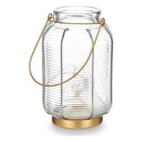 LED Lantern Stripes Golden Transparent Glass (13,5 x 22 x 13,5 cm)