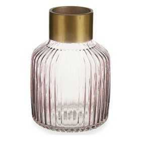 Vase Stripes Pink Golden Glass (14,5 x 22 x 14,5 cm)