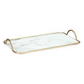 Tray Marble With handles Golden Metal White Glass (35 x 4 x 20 cm)