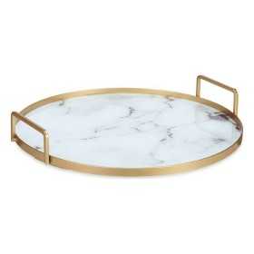 Tray Marble With handles Golden Metal White Glass (30 x 4,5 x 30 cm)