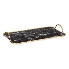 Tray Marble With handles Black Golden Metal Glass (35 x 4,5 x 20 cm)