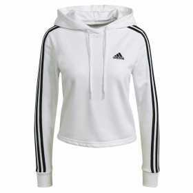 Damen Sweater mit Kapuze Adidas Essentials Cropped 3 Stripes Weiß