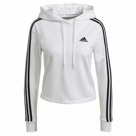 Sweat à capuche femme Adidas Essentials Cropped 3 Stripes Blanc