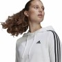 Sweat à capuche femme Adidas Essentials Cropped 3 Stripes Blanc