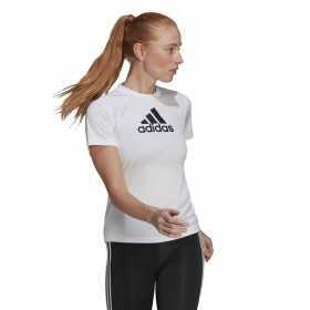 Women’s Short Sleeve T-Shirt Adidas Primeblue D2M Logo Sport White