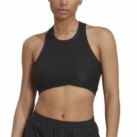 Sporttop für Frauen Adidas Studio Wrapeed Rib Schwarz