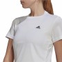 Damen Kurzarm-T-Shirt Adidas Aeroready D2M 3 Stripes Weiß