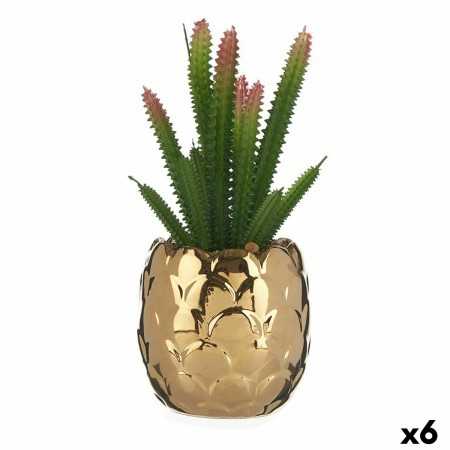 Plante décorative Céramique Doré Cactus Vert Plastique 6 Unités