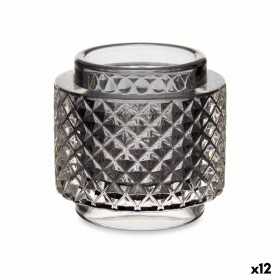 Candleholder Grey Glass (9 x 8,8 x 9 cm) (12 Units)