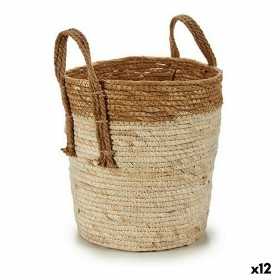 Planter With handles Natural Brown Straw (23 x 30 x 22 cm) (12 Units)