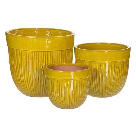 Set of Planters 38 x 38 x 35 cm Ceramic Yellow (3 Pieces)