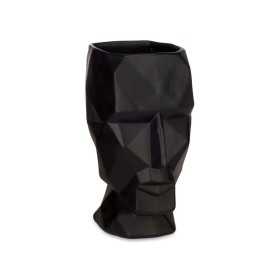 Vase 3D Face Black Polyresin 12 x 24,5 x 16 cm (4 Units)