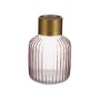 Vase Stripes Pink Golden Glass 12 x 18 x 12 cm (6 Units)
