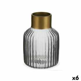 Vase Streifen Grau Gold Glas 12 x 18 x 12 cm (6 Stück)