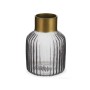 Vase Stripes Grey Golden Glass 12 x 18 x 12 cm (6 Units)