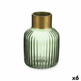 Vase Streifen grün Gold Glas 12 x 18 x 12 cm (6 Stück)