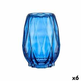 Vase Taillé Losanges Bleu Verre 13,5 x 19 x 13,5 cm (6 Unités)