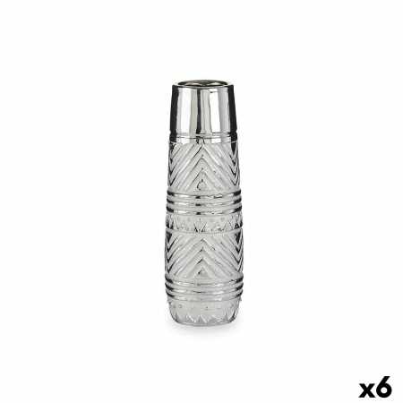 Vas Cylinder Ränder Silvrig Keramik 10 x 30 x 10 cm (6 antal)