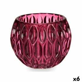 Candleholder Hexagonal Pink Crystal 11 x 9 x 11 cm (6 Units)
