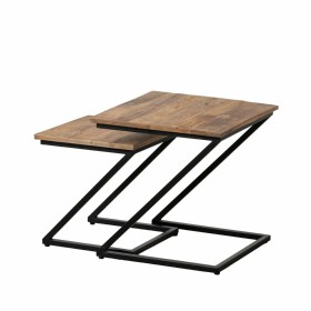 Set of 2 tables Black Natural Metal Iron Mango wood 50 x 50 x 50 cm (2 Units)