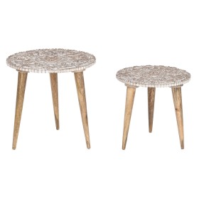 Set of 2 tables Home ESPRIT White Natural Wood Mango wood 45 x 45 x 45 cm