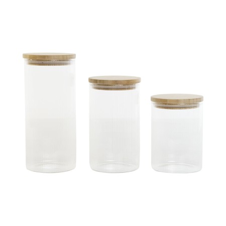 Uppsättning med 3 Burkar Home ESPRIT Transparent Silikon Bambu Borosilikatglas 10 x 10 x 22,3 cm