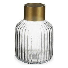 Vase Stripes Transparent Golden Glass 14,5 x 22 x 14,5 cm