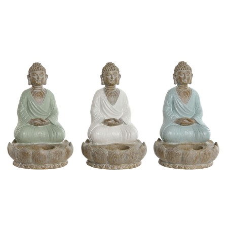 Deko-Figur Home ESPRIT Weiß grün türkis Buddha Orientalisch 12 x 12 x 18,5 cm (3 Stück)