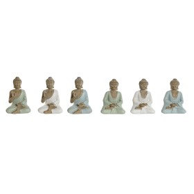 Deko-Figur Home ESPRIT Weiß grün türkis Buddha Orientalisch 6 x 4 x 8,5 cm (6 Stück)