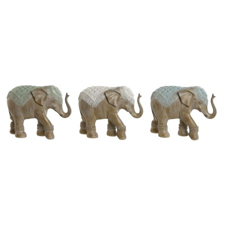 Deko-Figur Home ESPRIT Weiß grün türkis Elefant Kolonial 21,5 x 8,5 x 16 cm (3 Stück)